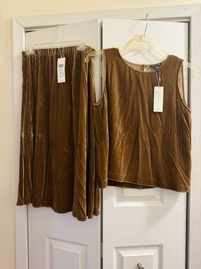 Eileen Fisher Brown Velvet A-Line Skirt and Sleeveless Top Set